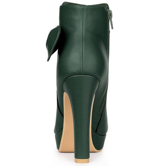 Chunky High Heels Platform Bow Decor Dark Green Ankle Boots - Picture 3 of 6
